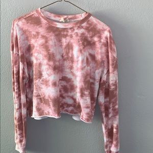 Pink & white tie dye cropped long sleeve tee